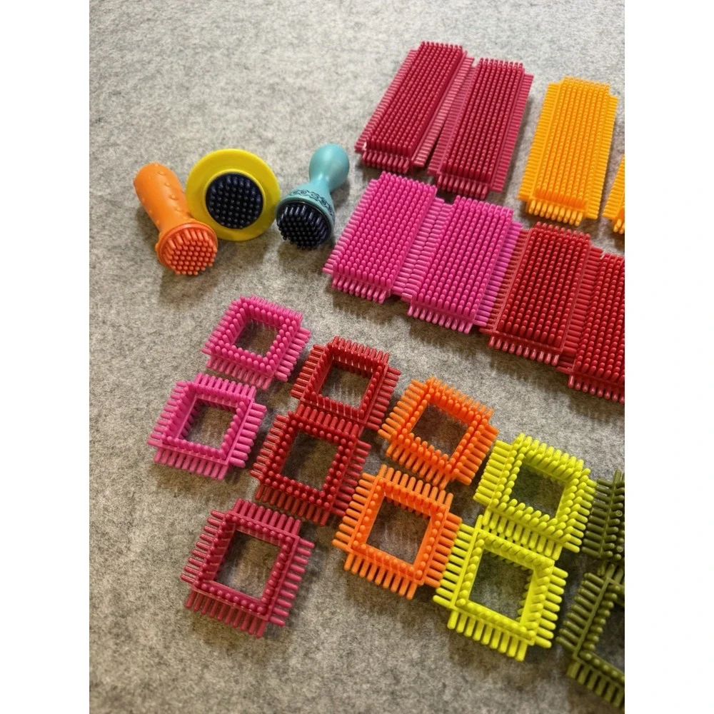 Bristle Blocks 62 Piece Building Toy Lot Colorful Assorted Shapes Wheels